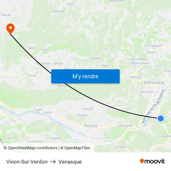 Vinon-Sur-Verdon to Venasque map