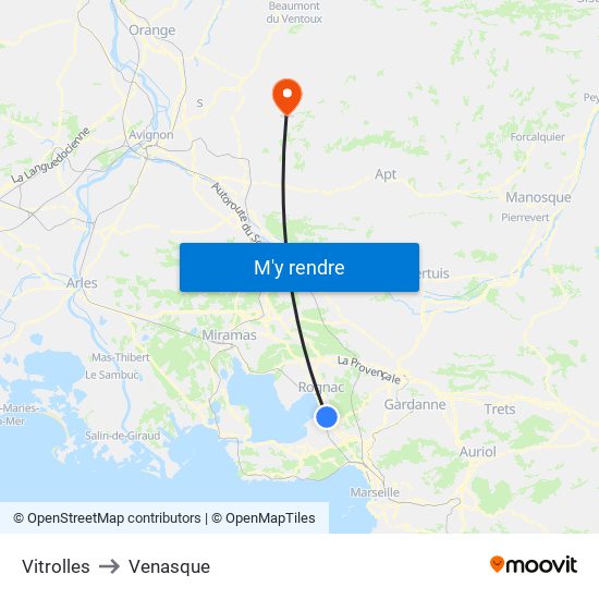 Vitrolles to Venasque map