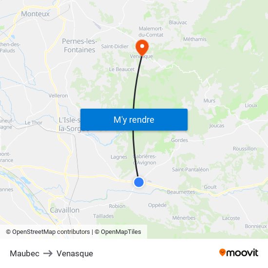 Maubec to Venasque map