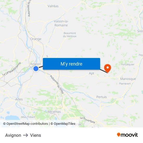 Avignon to Viens map