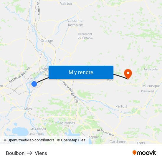 Boulbon to Viens map