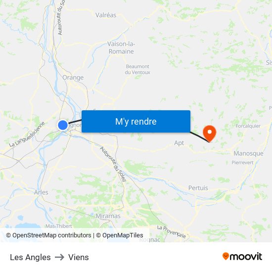 Les Angles to Viens map
