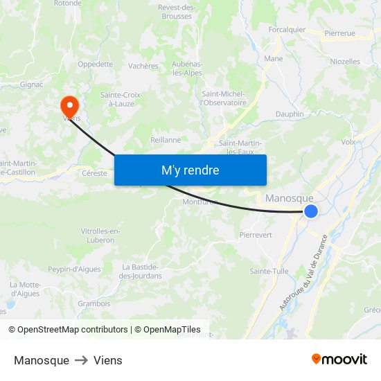 Manosque to Viens map