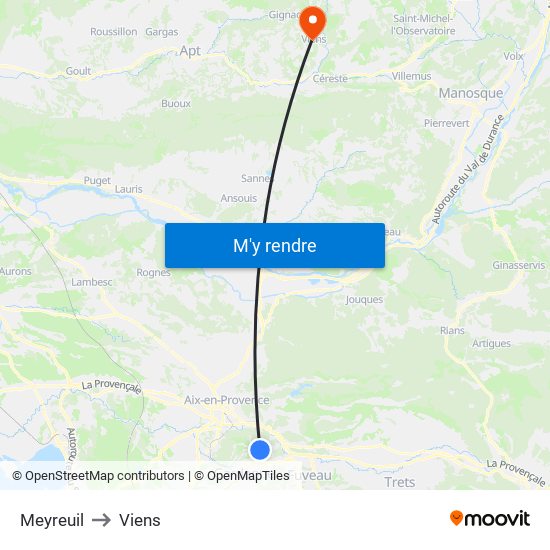 Meyreuil to Viens map