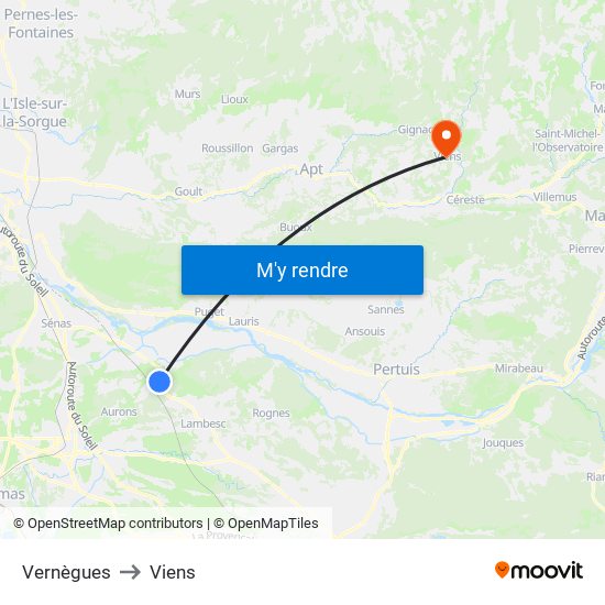 Vernègues to Viens map