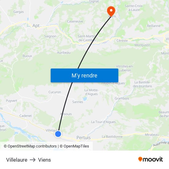 Villelaure to Viens map