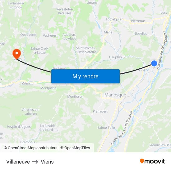 Villeneuve to Viens map