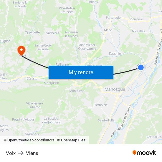 Volx to Viens map