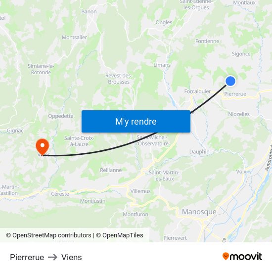 Pierrerue to Viens map