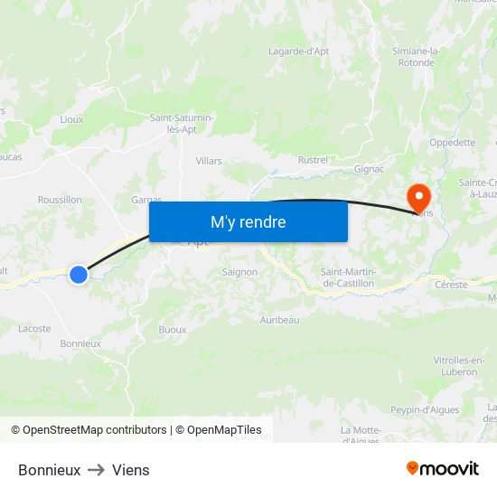 Bonnieux to Viens map