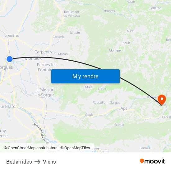 Bédarrides to Viens map