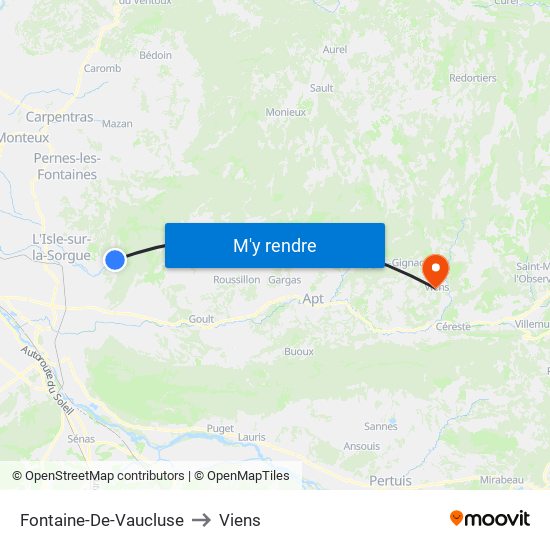 Fontaine-De-Vaucluse to Viens map