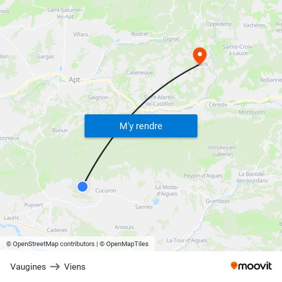 Vaugines to Viens map