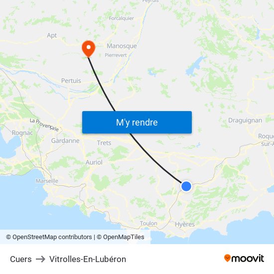 Cuers to Vitrolles-En-Lubéron map