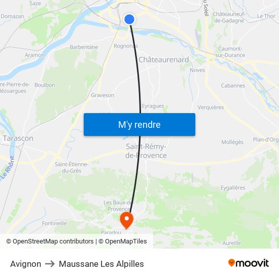Avignon to Maussane Les Alpilles map