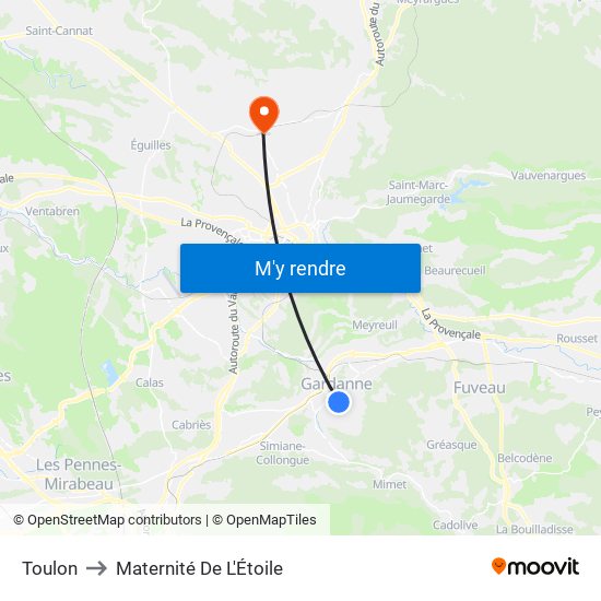 Toulon to Maternité De L'Étoile map