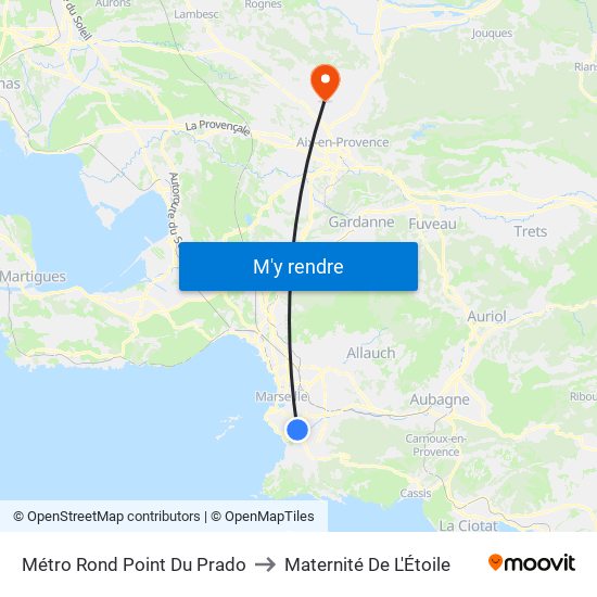 Métro Rond Point Du Prado to Maternité De L'Étoile map