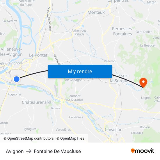 Avignon to Fontaine De Vaucluse map