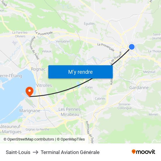 Saint-Louis to Terminal Aviation Générale map