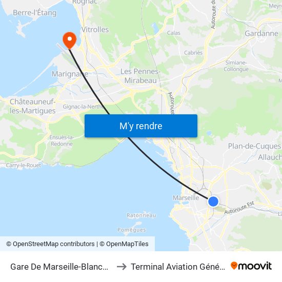 Gare De Marseille-Blancarde to Terminal Aviation Générale map