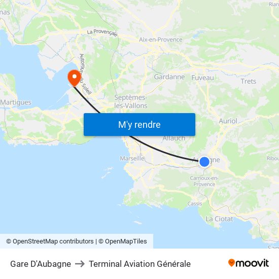 Gare D'Aubagne to Terminal Aviation Générale map