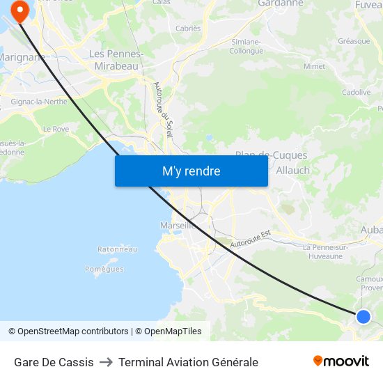 Gare De Cassis to Terminal Aviation Générale map