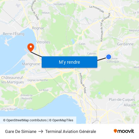 Gare De Simiane to Terminal Aviation Générale map