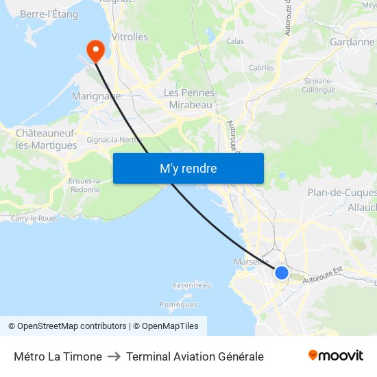 Métro La Timone to Terminal Aviation Générale map