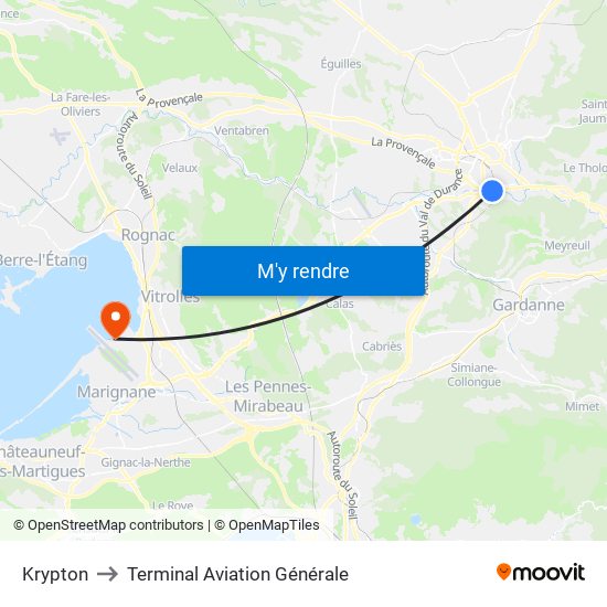 Krypton to Terminal Aviation Générale map