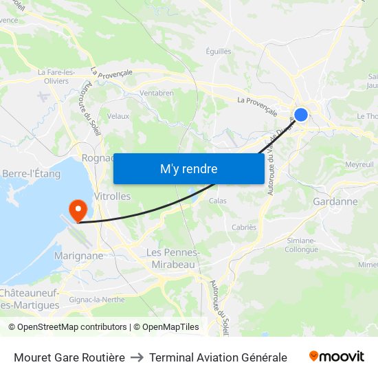 Mouret Gare Routière to Terminal Aviation Générale map