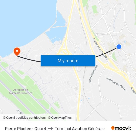 Pierre Plantée - Quai 4 to Terminal Aviation Générale map