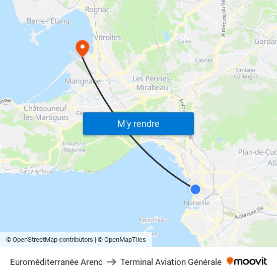 Euroméditerranée Arenc to Terminal Aviation Générale map