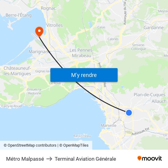 Métro Malpassé to Terminal Aviation Générale map