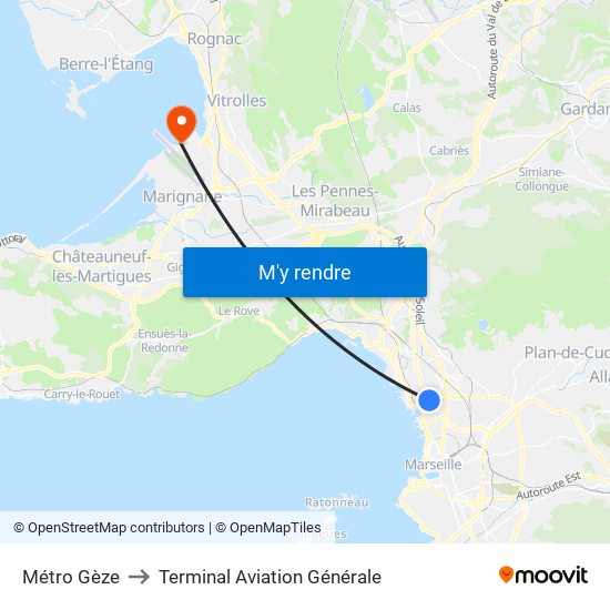 Métro Gèze to Terminal Aviation Générale map