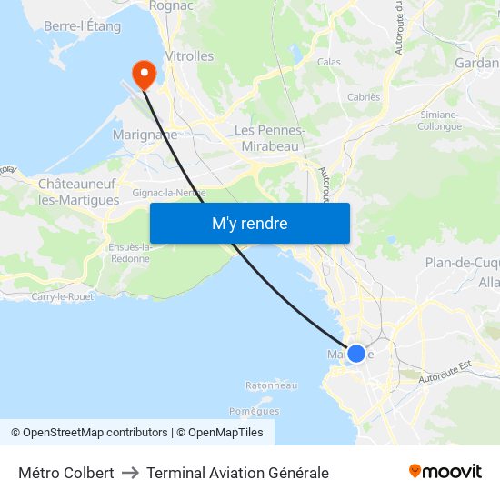 Métro Colbert to Terminal Aviation Générale map