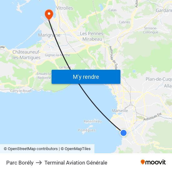 Parc Borély to Terminal Aviation Générale map