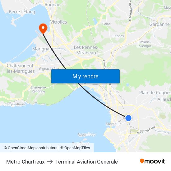 Métro Chartreux to Terminal Aviation Générale map