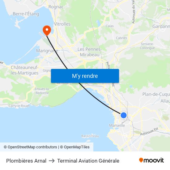 Plombières Arnal to Terminal Aviation Générale map