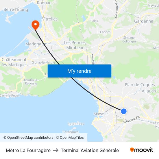 Métro La Fourragère to Terminal Aviation Générale map