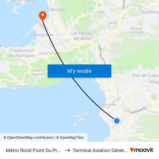 Métro Rond Point Du Prado to Terminal Aviation Générale map