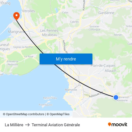 La Millière to Terminal Aviation Générale map