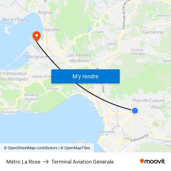 Métro La Rose to Terminal Aviation Générale map