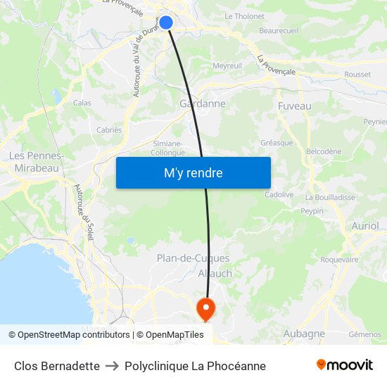 Clos Bernadette to Polyclinique La Phocéanne map