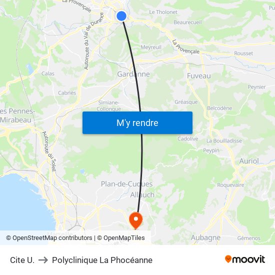 Cite  U. to Polyclinique La Phocéanne map