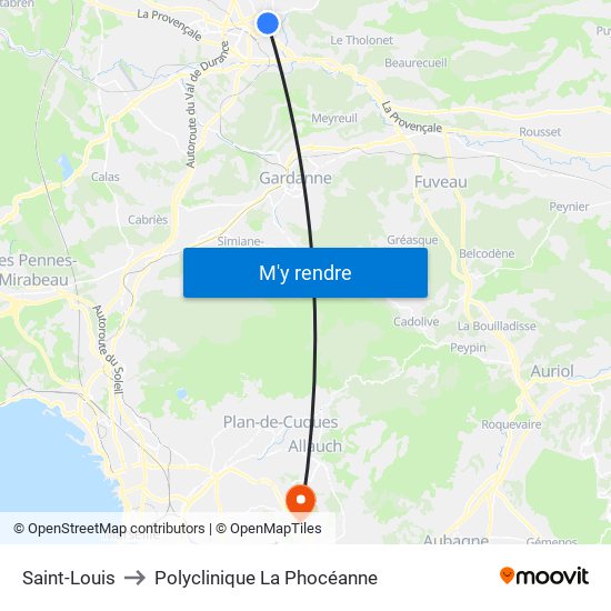 Saint-Louis to Polyclinique La Phocéanne map