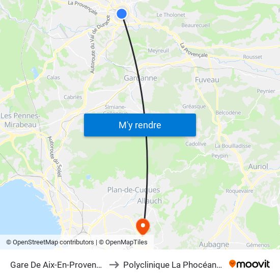 Gare De Aix-En-Provence to Polyclinique La Phocéanne map