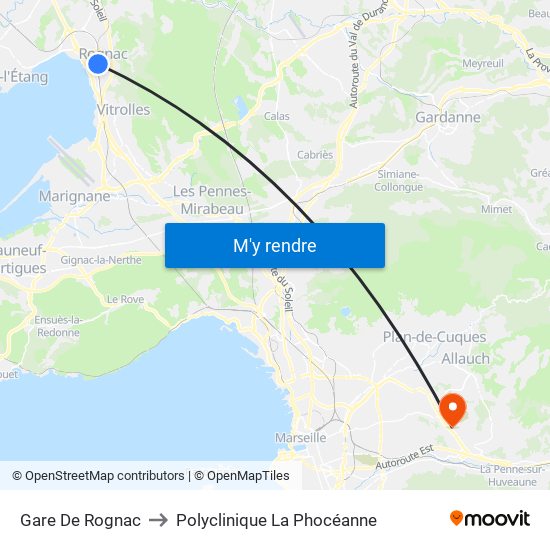 Gare De Rognac to Polyclinique La Phocéanne map