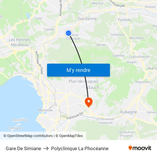 Gare De Simiane to Polyclinique La Phocéanne map