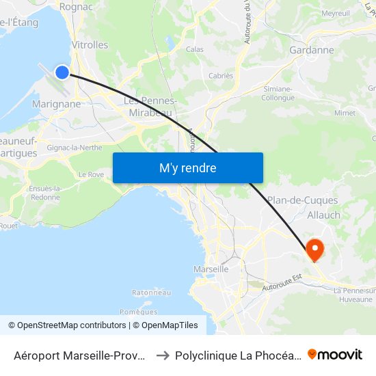 Aéroport Marseille-Provence to Polyclinique La Phocéanne map