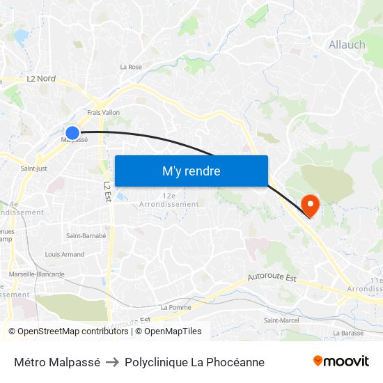 Métro Malpassé to Polyclinique La Phocéanne map